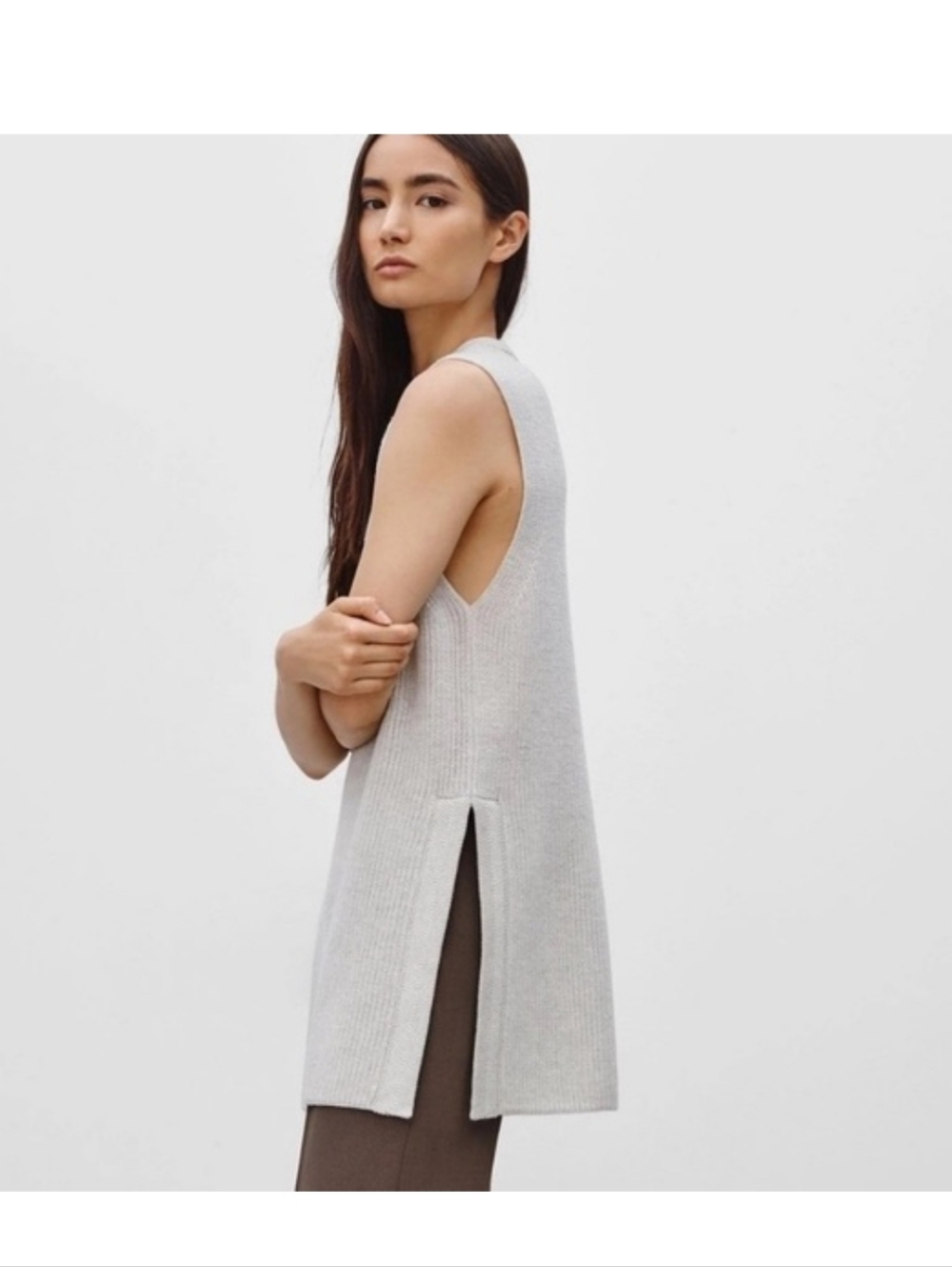 Wilfred Palmier Taupe Ribbed Knit Tunic Vest